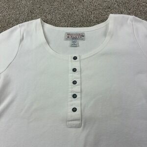 Vintage Abercrombie Fitch Co Womens M White Short Sleeve Henley Top Casual Y2K